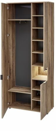 Předsíňový nábytek PRESTIGE_ šatní skříň 3T F7 VM 03_ š/v/h_ 82/204/38 cm_ otevřená_ vnitřní uspořádání_ LED osvětlení zapnuto_ obr. 9