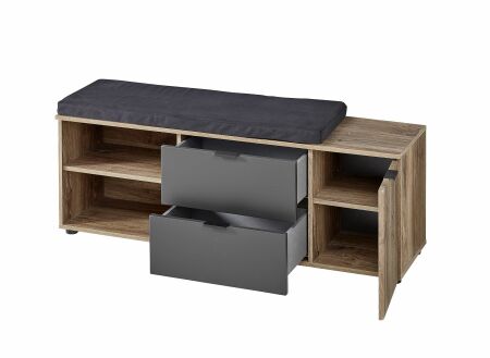 Předsíňový nábytek PRESTIGE_ lavice s polštářem na sezení 3T F7 VM 61_ š/v/h_ 134/51/38 cm_ otevřená_ vnitřní uspořádání_ obr. 16