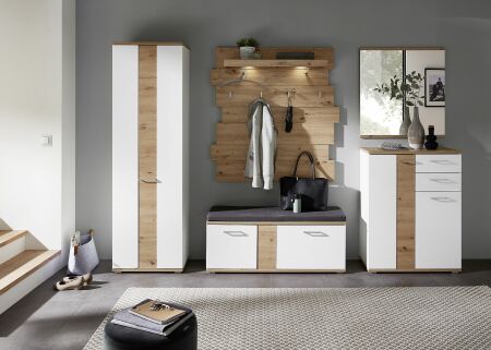 Předsíňový nábytek SINA_ sestava 3S D6 WH 81_ rozměry š/v/h_ 290/200/38 cm_ čelní pohled_ obr. 2