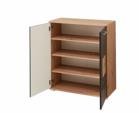 Předsíňový nábytek SUN black_ botník 30 H3 HS 11_ rozměry_ š/v/h 84/95/38 cm_ otevřený_ vnitřní uspořádání_ obr. 10