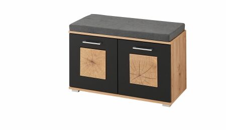 Předsíňový nábytek SUN black_ lavice-botník s polštářem na sezení 30 H3 HS 60_ rozměry_ š/v/h 84/53/38 cm_ šikmý pohled_ obr. 15