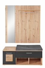 Předsíňový nábytek SUN black_ lavice na sezení se zrcadlem a šatním panelem 30 H3 HS 61_ rozměry š/v/h_ 126/193/38 cm_ čelní pohled_ obr. 8