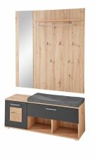Předsíňový nábytek SUN black_ lavice na sezení se zrcadlem a šatním panelem 30 H3 HS 61_ rozměry š/v/h_ 126/193/38 cm_ šikmý pohled_ obr. 9