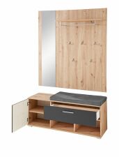 Předsíňový nábytek SUN black_ lavice na sezení se zrcadlem a šatním panelem 30 H3 HS 61_ rozměry š/v/h_ 126/193/38 cm_ otevřená_ vnitřní uspořádání_ obr. 10