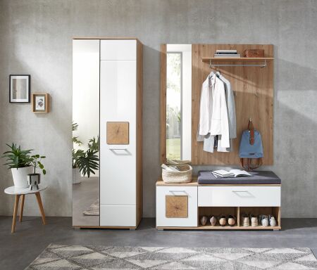 Předsíňový nábytek SUN white_ sestava 30 H3 HW 81_  rozměry š/v/h_ 206/195/38 cm_ čelní pohled_ obr. 2