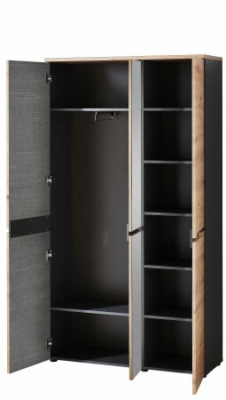 Předsíňový nábytek VANCOUVER_ šatní skříň 3B A1 GH 02_ rozměry š/v/h_ 105/192/38 cm_ otevřená_ vnitřní uspořádání_ obr. 9