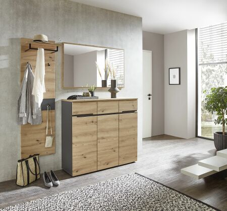 Předsíňový nábytek VANCOUVER_ sestava 3B A1 GH 82_rozměry š/v/h_ 181/190/38 cm_ šikmý pohled_ obr. 1