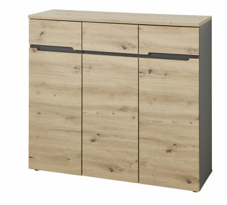 Předsíňový nábytek VANCOUVER_ botník 3B A1 GH 11_rozměry š/v/h_ 120/107/38 cm_ šikmý pohled_ obr. 4