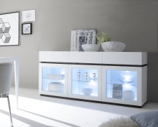 Sideboard (komoda) REX_bílá-wenge_sokl_3 proskl. dv.+ 3 zásuvky Sideboard (komoda) REX_bílá-wenge_sokl_3 proskl. dv.+ 3 zásuvky