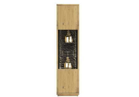Nábytek do obývacího pokoje ALGARVE_ vitrína 46 16 HH 01_ rozměry š/v/h_ 50/206/41 cm_ volitelné LED osvětlení_ čelní pohled_ vyobrazení s dekoracemi_ obr. 3