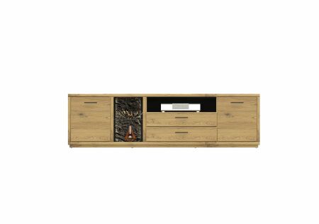 Nábytek do obývacího pokoje ALGARVE_ TV-spodní díl 46 16 HH 32_ rozměry š/v/h_ 210/59/51 cm_ volitelné LED osvětlení_ čelní pohled_ vyobrazení s dekoracemi_ obr. 6