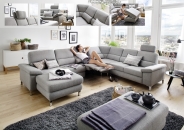 Sedac souprava SAMANTHA 1002_sestava Longchair-1sed-1sed-segment. roh-2sed s funkc WALL FREE_v ltce Cosima silver_foto s nhledy_obr. 1