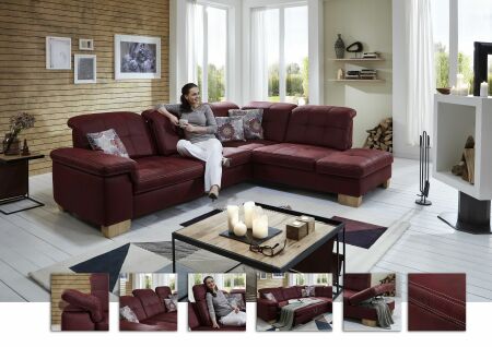 Sedací souprava SAMU_ sestava 3LKV -1,5KORKV_ rohové rozměry sestavy zleva 299 x 243 cm_ polohovatelné opěrky hlavy ve standardu_ ostatní volitelné funkce za příplatek_ v látce Deluxe wine_ foto s náhledy_ obr. 14