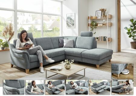 Sedací souprava SHANNON_ sestava 2,5L- RE- 1XAhoR_ rozměry sestavy zleva 255 x 225 cm_ s opěrkou hlavy a opěrkou hlavy PREMIUM_ v látce Milan steel_ foto s náhledy volitelných funkcí_ obr. 16