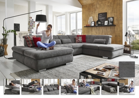 Sedací souprava STAGE_ sestava CanLST-2,5ELST-SE-1,5STAhor_ rozměry sestavy zleva 195 x 382 x 260 cm_ výška 82-100 cm_ nastavení hloubky sedu ve standardu_ ostatní volitelné funkce za příplatek_ v látce Belle grey_ foto s náhledy_ obr. 33