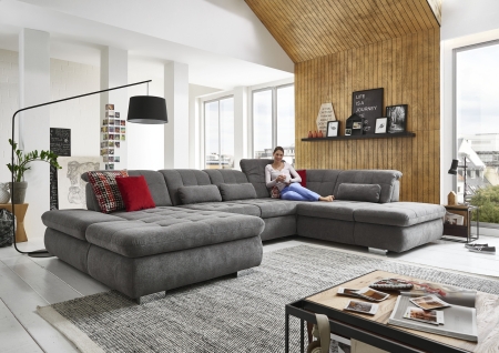 Sedac souprava STAGE_ sestava CanLST-2,5ELST-SE-1,5STAhor_ rozmry sestavy zleva 195 x 382 x 260 cm_ vka 82-100 cm_ nastaven hloubky sedu ve standardu_ ostatn voliteln funkce za pplatek_ v ltce Belle grey_ foto s modelem_ obr. 7