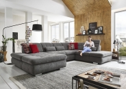 Sedac souprava STAGE_ sestava CanLST-2,5ELST-SE-1,5STAhor_ rozmry sestavy zleva 195 x 382 x 260 cm_ vka 82-100 cm_ nastaven hloubky sedu ve standardu_ ostatn voliteln funkce za pplatek_ v ltce Belle grey_ foto s modelem_ obr. 1