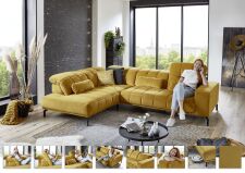 Sedací souprava TANJA_ sestava 1XKOGLKV_2,5RKV_ rozměry zleva 219 x 296 cm_ polohovatelné opěrky hlavy ve standardu_ další volitelné funkce za příplatek_ v látce Salsa curry_ foto s náhledy funkcí_ obr. 18 Sedací souprava TANJA_ sestava 1XKOGLKV_2,5RKV_ rozměry zleva 219 x 296 cm_ polohovatelné opěrky hlavy ve standardu_ další volitelné funkce za příplatek_ v látce Salsa curry_ foto s náhledy funkcí_ obr. 18