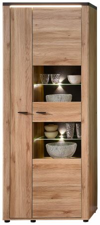 Nábytek do obývacího pokoje COLEÉ_ vitrina 10 S2 HZ 01_ rozměry š/v/h_ 80/204/38 cm_ včetně LED osvětlení_ foto s dekorací_ obr. 6