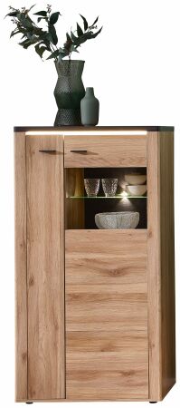 Nábytek do obývacího pokoje COLEÉ_ highboard 10 S2 HZ 21_ rozměry š/v/h_ 80/146/38 cm_ včetně LED osvětlení_ foto s dekorací_ obr. 5