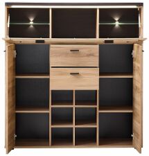 Nábytek do obývacího pokoje COLEÉ_ highboard 10 S2 HZ 22_ rozměry š/v/h_ 130/132/38 cm_ včetně LED osvětlení_ otevřený_ obr. 12