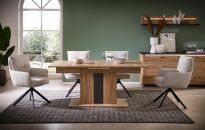 Nábytek do obývacího pokoje a jídelny COLEÉ "dining room"_ jídelní stůl + sideboard + závěsná police_ včetně LED osvětlení_ foto s dekoracemi_ jídelní křesla nejsou součástí sestavy_ jídelní stůl nerozložený 180 cm_ obr. 1