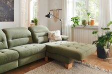 Sedací souprava CORTINA 2600_ detail polohovací motorové relaxační funkce u elementu "Longchair"_ volitelná funkce za příplatek_ v látce Easy care olive_ obr. 4